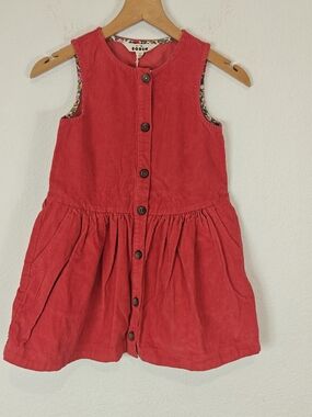 Mini Boden Scarlett Red Corduroy Pinafore Dress Sz 6–7Y NWT Cottagecore Classic